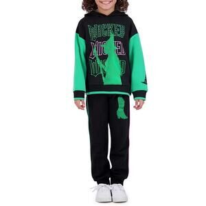 Wicked Elphaba Girls 2-Piece Set Fleece Set Hoodie & Jogger Pants Green Black‎ S